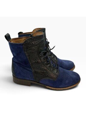 -Naya Agave Suede Leather Lace Up Boots Womens 6.5 Blue Black Fuax Croc Western